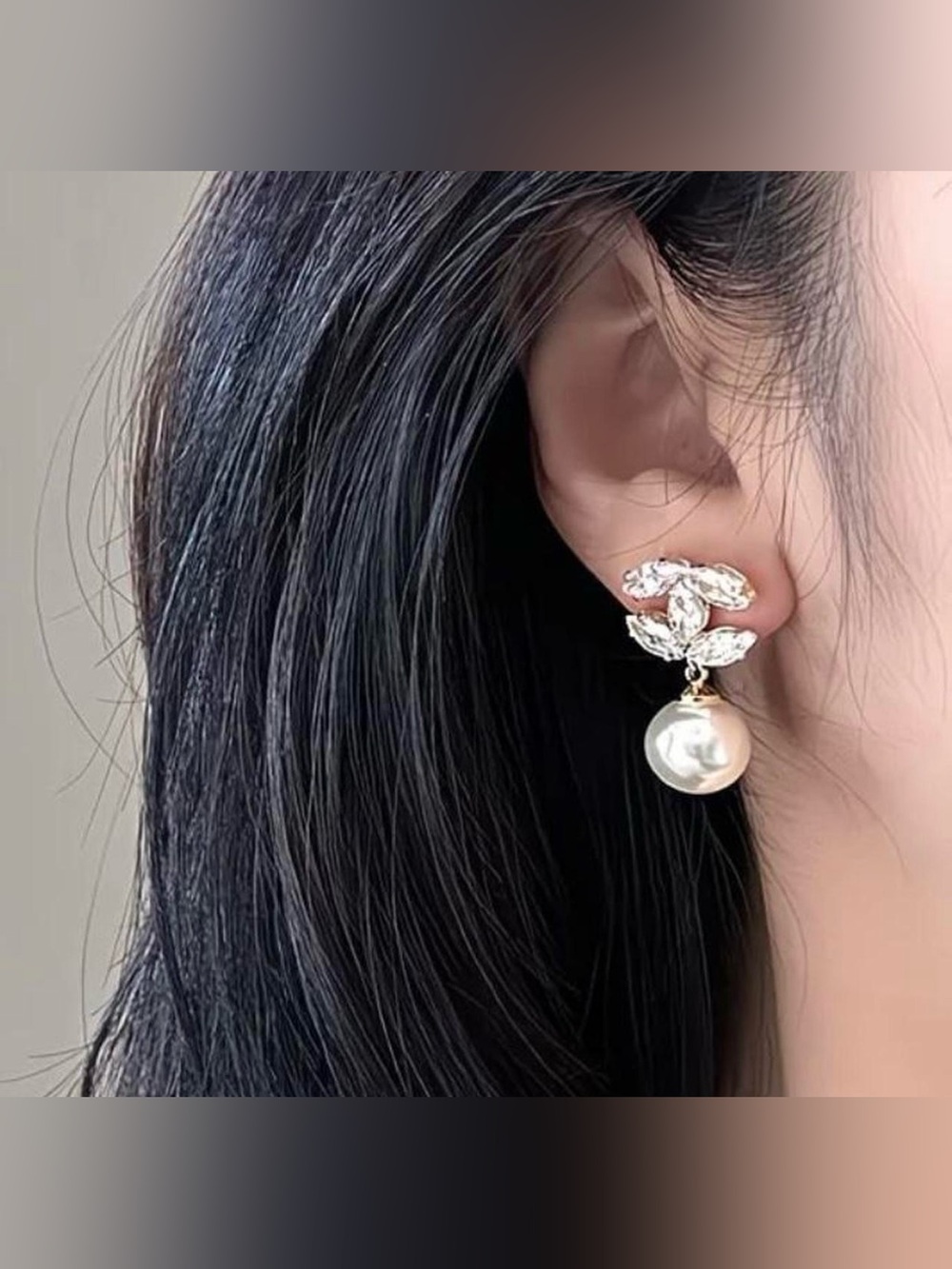 Elegant Pearl Drop Silver-Tone Stud Earrings